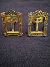 Antique Micro Mini Art Deco Jeweled Brass Picture Frame Easel Back Czech  picture