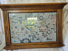 Vtg 1959 Howard Miller World Time Clock 612-371 Lighted Oak Map KEEPS SLOW TIME picture