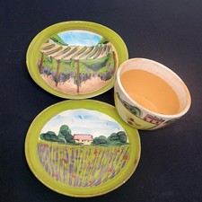 VIETRI Vendemmia ITALY Lot of 3 SERVING DISHES 2 bowls + plate Farm Handpainted picture