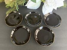 Japanese Nishiyama 5pcs black flower shaped small plates with gold rim 4-7/8” picture