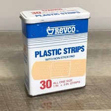 Vintage Revco Plastic Strips Metal Tin Box Container ~ Empty picture