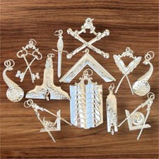 12 PCS Masonic Blue Lodge Officer Collar SILVER JEWELS SET picture