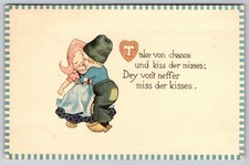 Boy Girl Dutch attire Take Von Chance und Kiss Der misses 1914 Postcard Vintage picture
