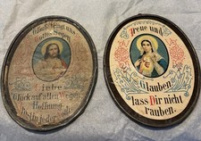 Antique Pair of German Sacred Heart Devotional Motto Plaques c.1890-1915 picture