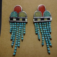 Santo Domingo Pueblo WARREN NIETO Multi Stone Inlay RAINCLOUD Earrings Pierced picture