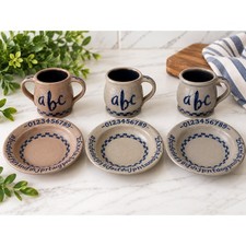 Vintage Rowe Pottery Works ABC Child Mug & Plate Sets Lot of 3 Salt Glaze 1990s picture