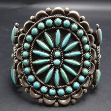 Vintage JOHN HARTMAN Sterling Silver TURQUOISE Needlepoint Cuff BRACELET picture