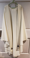 VINTAGE PRIEST CLERGY VESTMENT CHASUBLE & STOLE OFF-WHITE L-XL 32 picture