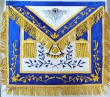 Hand Embroidered Masonic Past Master Apron Blue Silk Border Gold Embroidery picture
