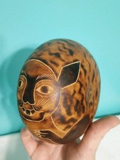 Vintage Peruvian Hand-Carved Gourd Squash Folk Art w/ Chupacabra picture