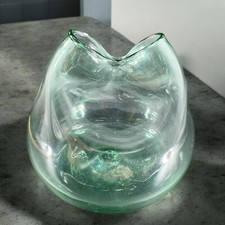 Blenko Art Glass Pinch Vase Aqua Sea Green Aqua Transparent Hand Blown Vase VTG picture
