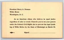 1951 Willie McGee Civil Rights Protest Postcard President Truman Unposted picture