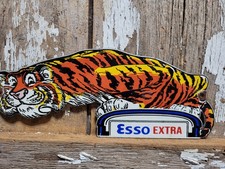 VINTAGE ESSO PORCELAIN SIGN RARE OLD GAS PUMP PLATE SERVICE STATION TIGER EXTRA picture