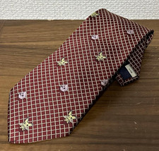 Vintage Pokemon Pichu Igglybuff Neck Tie Burgundy Check Pattern 100% Silk Japan picture