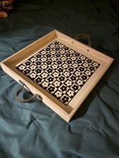 NWOT COMPOSITE WOOD & FAUX LEATHER TRAY  - 11