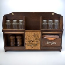 Vintage Himark NWT Wooden Spice Rack Recipe Box Utensil Holder Salt Pepper Set picture