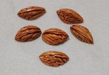 Six Vintage Hand Carved Peach Pit Stones Button Lot-Folkart-Novelty-Unique  picture
