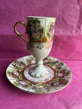 Royal Vienna Style Demitasse Cup and Saucer Marked EW Gold Trim picture