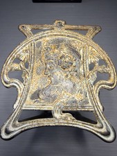 ANTIQUE FLORAL VICTORIAN USA ART NOUVEAU CAST IRON LADY HAIR BOOK RACK BOOKENDS picture