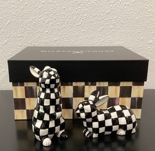 Mackenzie Childs Courtly Bunny Salt Pepper Set Ceramic Gold 3.5-4