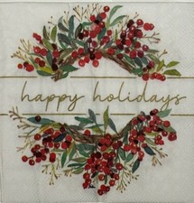 two Individual Beverage Holiday Wreath decoupage Paper napkins Christmas Red picture