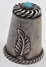 Vintage Zuni Signed Sterling Silver Turquoise Thimble picture