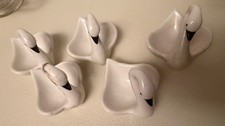 Lot of 5 Vintage 1980 White Ceramic Swan Bird Figurines Collectible Set Signed picture
