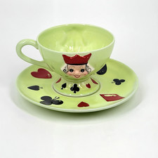 Vintage Kreiss Teacup Saucer Set Joker Queen Playing Card Alice in Wonderland picture