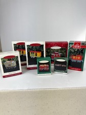 VTG Hallmark Cast Metal Tin Train Keepsake Christmas Ornaments 1992-99 Lot Of 7 picture