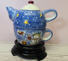 Vintage Studio Nova Snowman Stacking Teapot Lid & Cup Frosty Christmas decor picture