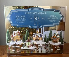 Vintage COSTCO Christmas Village 30 Pieces With Lights & Musical Gazebo & Santa picture