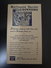 Vintage Burlington Route Railroad Dining Car Menu Special Dinners Railroadiana picture