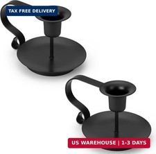 Black Metal Candle Holders Set of 2, Vintage Taper Candlestick Holders with Hand picture