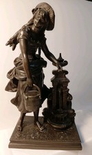 Beautiful Antique Bronze Sculpture Of Girl At The Well With Bucket c. 19th C picture
