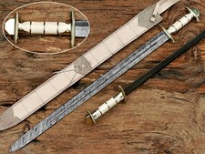 Beautiful Handmade Damascus Steel Medieval Viking Sword With Leather Sheath picture