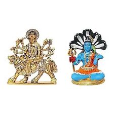 Metal Goddess Durga Devi & Lord Shiva Shankar God Statue Car Dashboard 2 Pcs picture