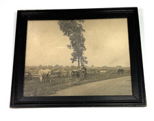 Antique Framed Rural Photograph Horses Wagon Split Rail Fence Sanborn Vail picture