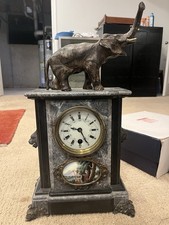 Antique French-style marble and bronze elephant mantel clock. picture