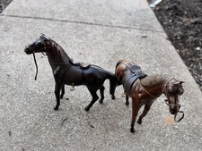 Vintage Pair Of Leather Wrapped Horse Made In India Mid Century Vintage picture