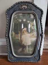 ANTIQUE WOODEN PHOTO VICTORIAN YOUNG CHILD FRAME GOTHIC BUBBLE GLASS picture