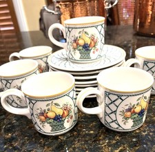 NWOT VILLEROY &  BOCH 'BASKET' PORCELAIN DEMITASSE CUP AND SAUCER SET OF 6 picture