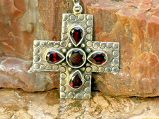 Vintage Dan Dodson Navajo Stamped Sterling Silver Garnet Cross Pendant--2327.26 picture