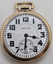 Antique 1930 HAMILTON RR 21J Railroad Grade 992 10K G.F. Gold Pocket Watch 16s picture