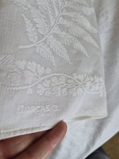 Vintage DORCAS Damask Tablecloth White Botanical Fern Leaves 60