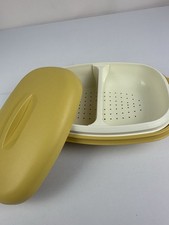 VTG Tupperware #1273-8 Harvest Gold 4 piece Vegt. Rice Steam Strain EUC picture