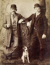 Antique Cabinet Photo Two Men in Bowler Hats with Terrier Dog ca 1880s picture