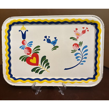 Vintage Pennsylvania Dutch Folk Art Tin Metal Hand-Painted Serving Tray 13x9 picture