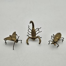 Vintage brass insect metalware India, ca. 1980s Lot Of 3: Scorpion, Beetle, Fly picture