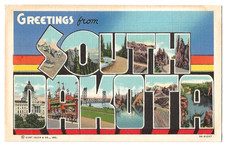 Greetings From South Dakota c1940's Mount Rushmore, Corn Palace, State House picture