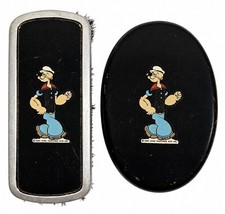 Vintage 1930s Popeye The Sailor Grooming Brush Set Hair Clothes Metal Palm Wood picture